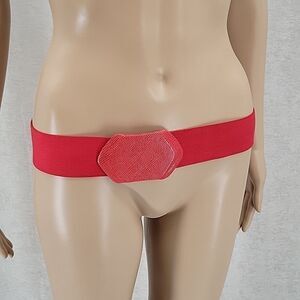 PEARL Vintage Fashion Belt Red Elastic Stretch Belt with Faux Snakeskin Buckle